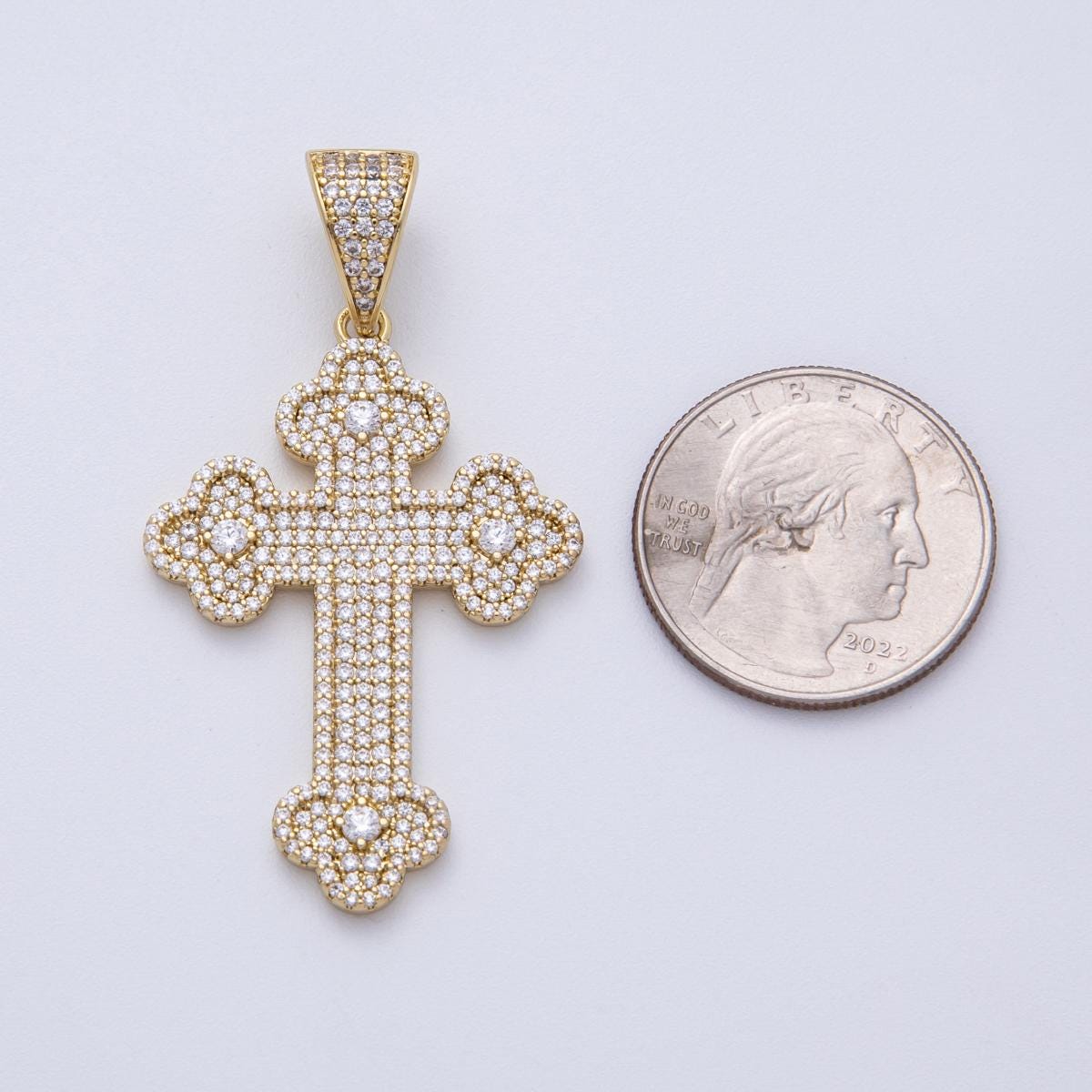 14K Gold Filled 43mm Micro Paved CZ Bottony Cross Pendant Edgy Christian charm DIY Jewelry making for custom necklace | Charms-00134