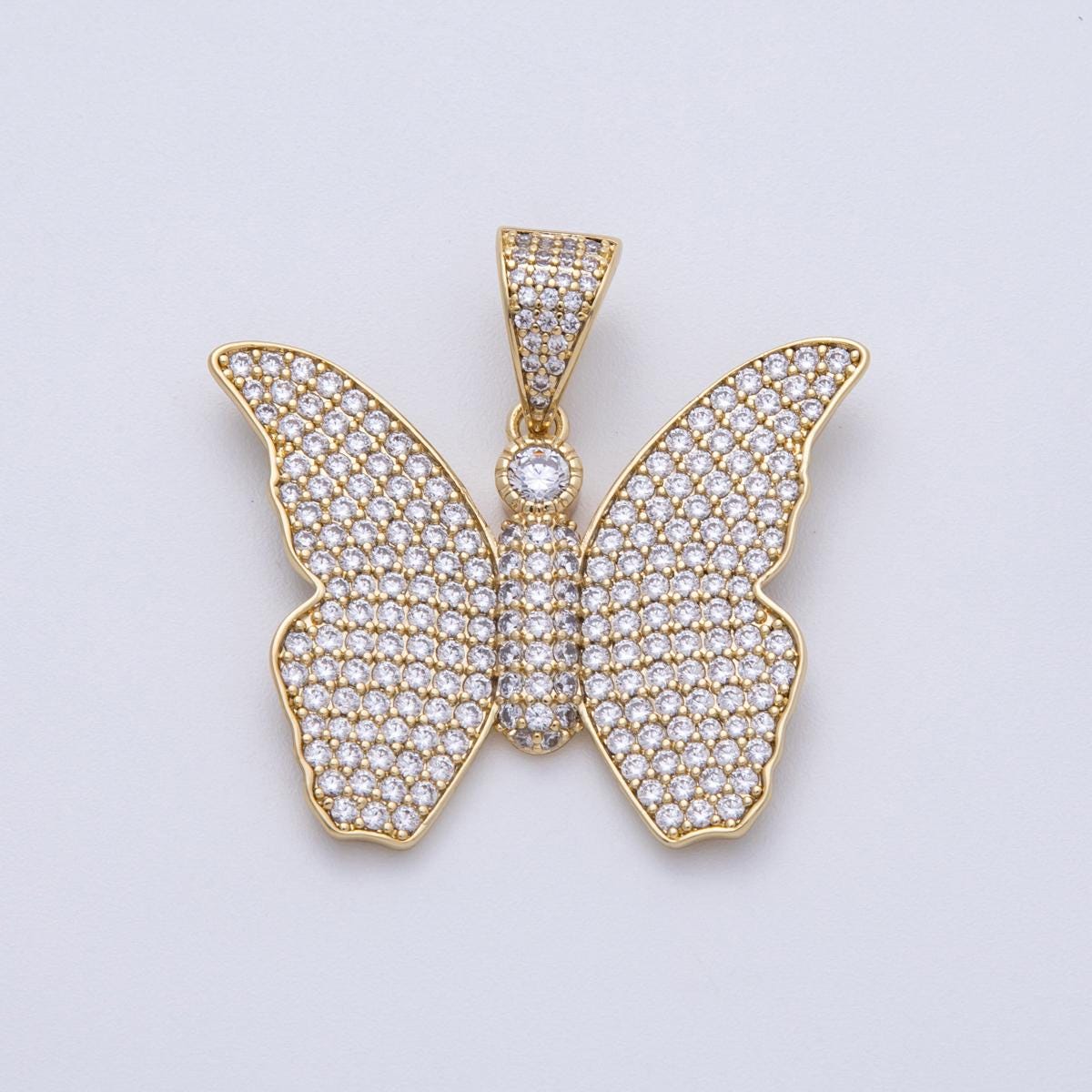 14K Gold Filled 40mm Clear Micro Paved CZ Butterfly Mariposa Animal Pendant Dainty Monarch Charm DIY Jewelry Making Supply | CHARMS-00135