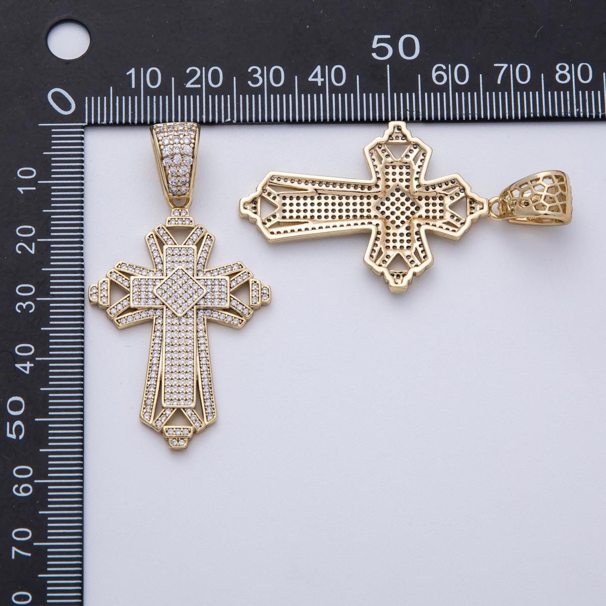 14K Gold Filled 44mm Religious Passion Cross Pendant Edgy Faith Christian Charm DIY Jewelry making for custom necklace | Charms-00136