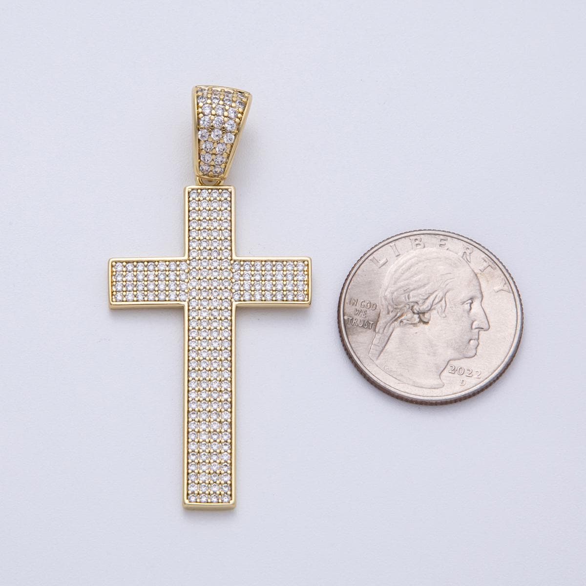 14K Gold Filled 47.5mm Micro Paved CZ Religious Cross Pendant Faith Christian Charm DIY Jewelry making for custom necklace | Charms-00137