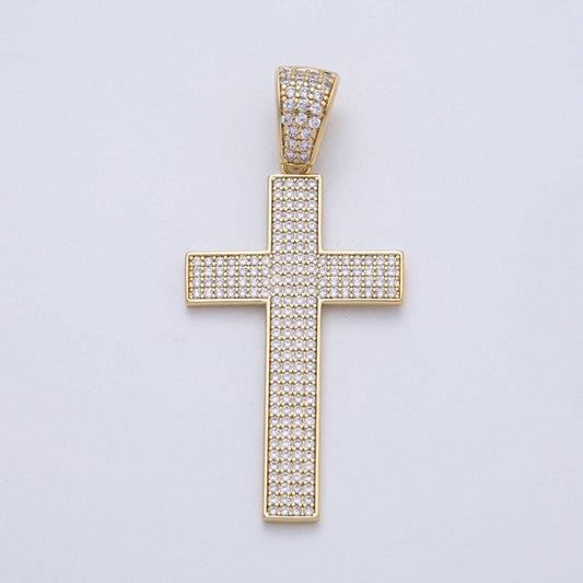 14K Gold Filled 47.5mm Micro Paved CZ Religious Cross Pendant Faith Christian Charm DIY Jewelry making for custom necklace | Charms-00137