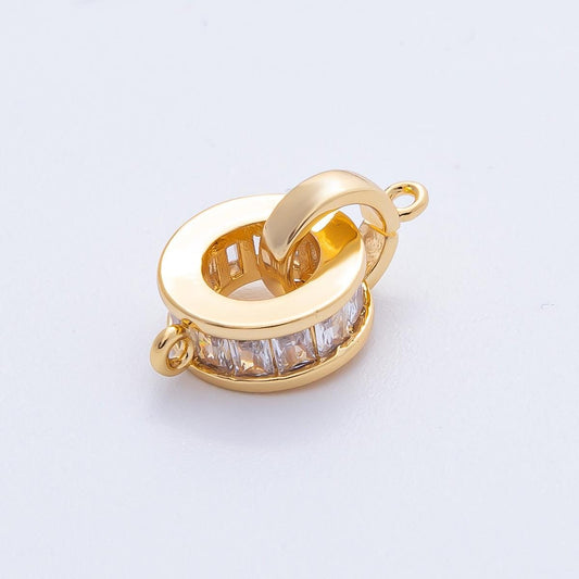 18K Gold Filled 19mm Clear CZ Baguette Round Connector Finding Jewelry Enhancer Clasp DIY Supply Finding for custom | CONNECTORS-00002