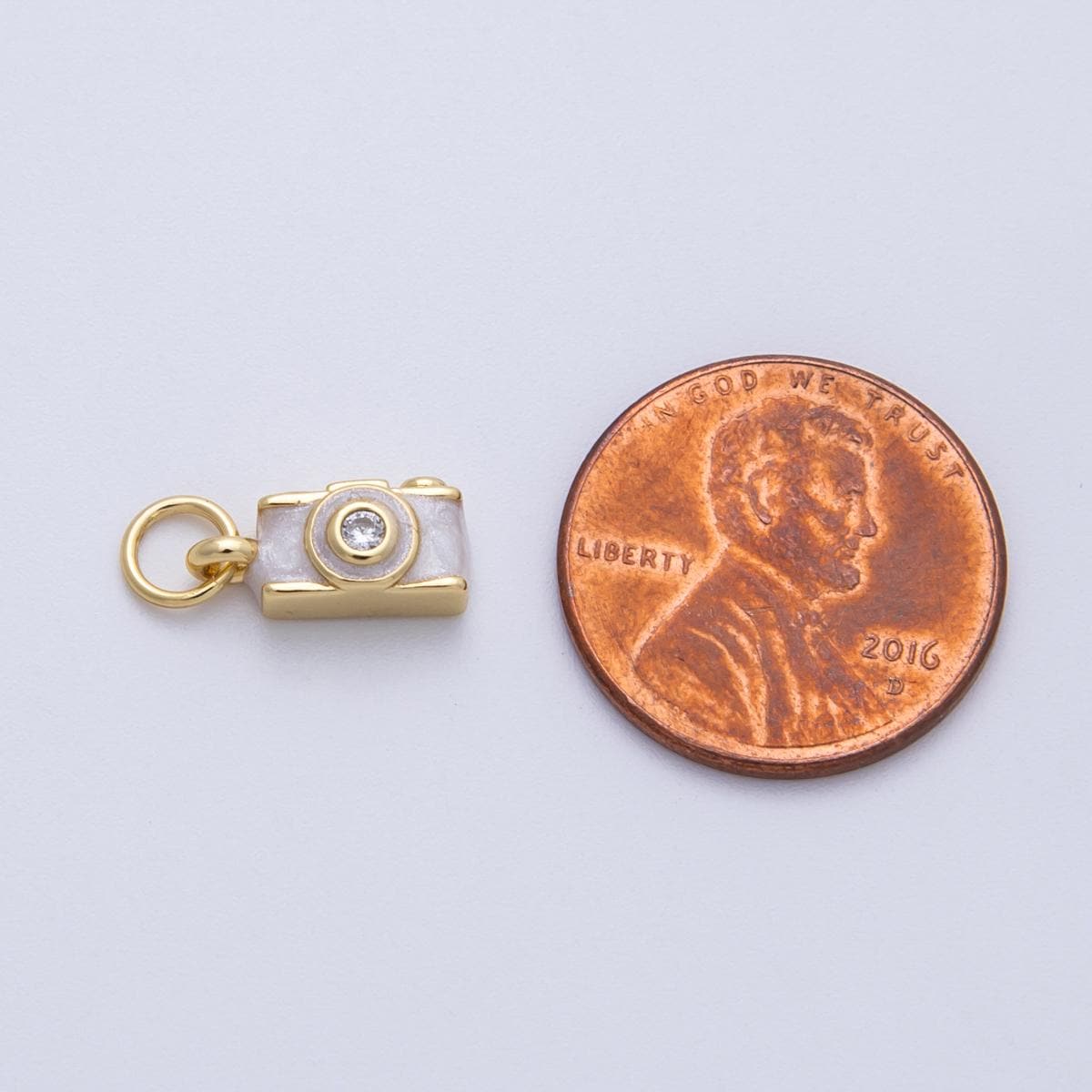 24k gold filled Mini White Enamel camera Charm photography pendant | Charms-00060