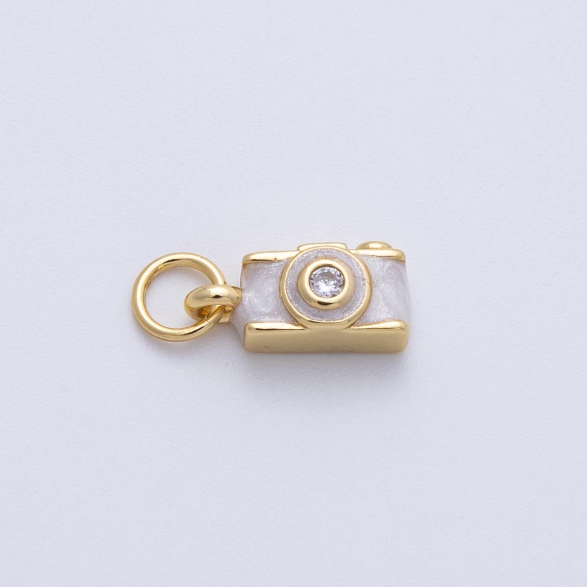 24k gold filled Mini White Enamel camera Charm photography pendant | Charms-00060