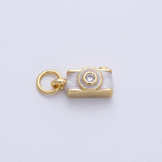 24k gold filled Mini White Enamel camera Charm photography pendant | Charms-00060