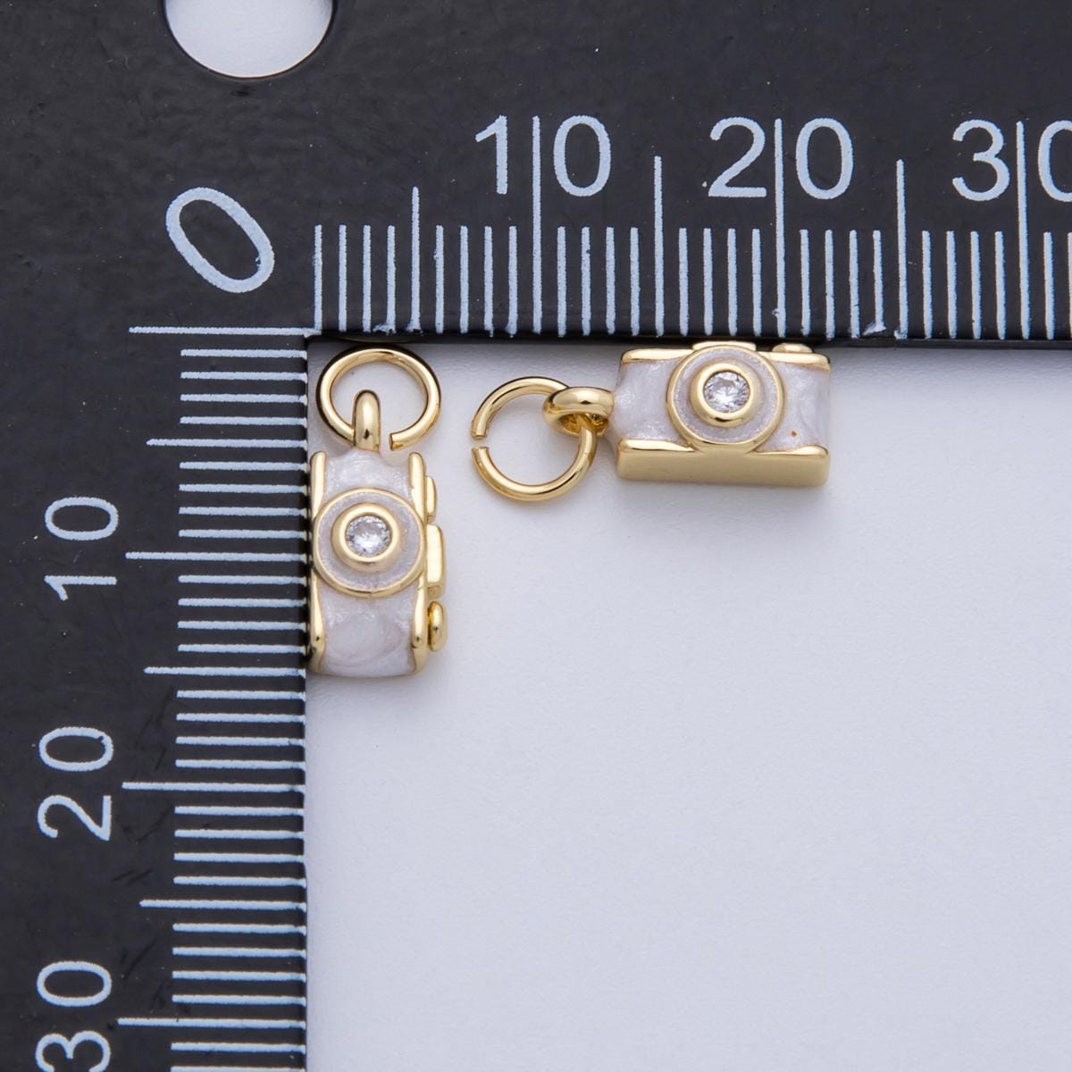 24k gold filled Mini White Enamel camera Charm photography pendant | Charms-00060