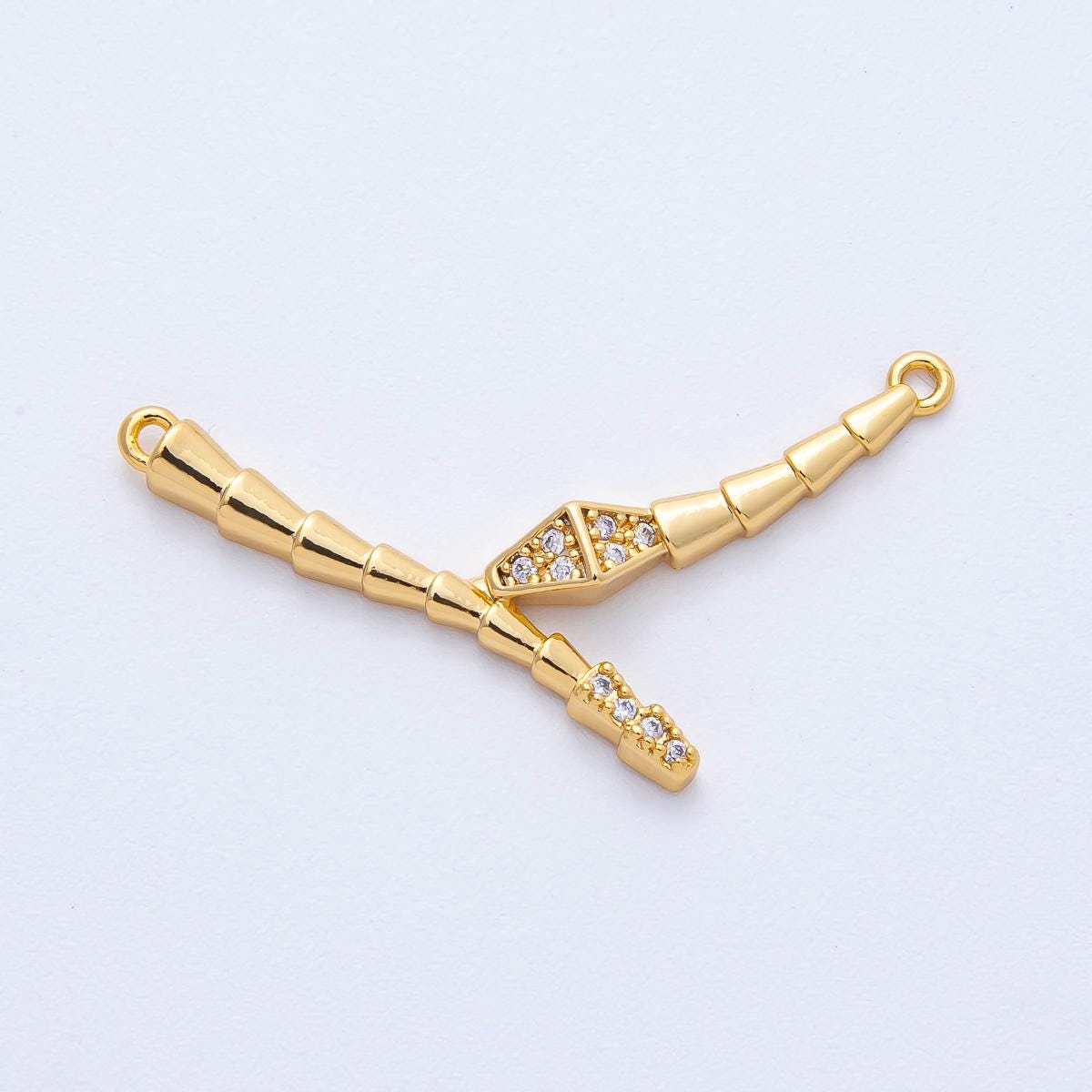 18K Gold Filled 34mm Micro Paved CZ Snake Serpent Connector DIY Jewelry Supply for custom necklace or bracelet | Connectors-00004