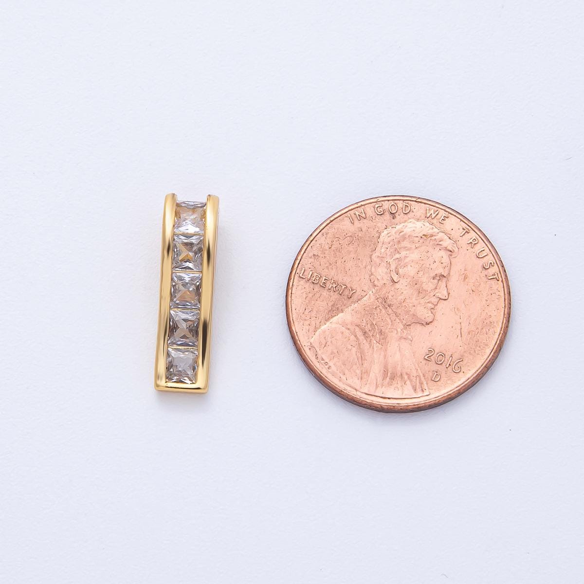 18K Gold Filled 17mm Baguette CZ Whistle Charm Princess-cut style elegant pendant diy jewelry supply for custom necklace | Charms-00090