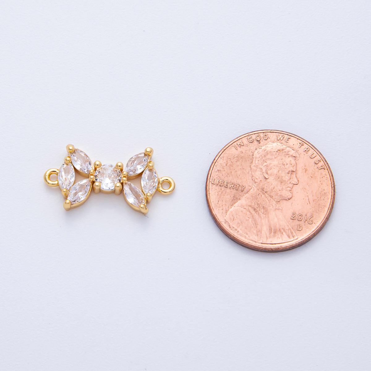 18K Gold Filled 19.3mm Clear CZ Marquise Geometric Connector dainty bow link Jewelry Supply Bracelet Necklace component | Connectors-00001