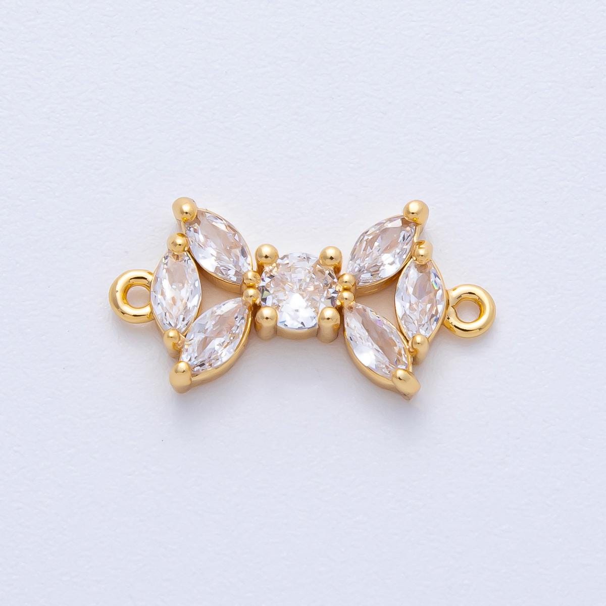 18K Gold Filled 19.3mm Clear CZ Marquise Geometric Connector dainty bow link Jewelry Supply Bracelet Necklace component | Connectors-00001