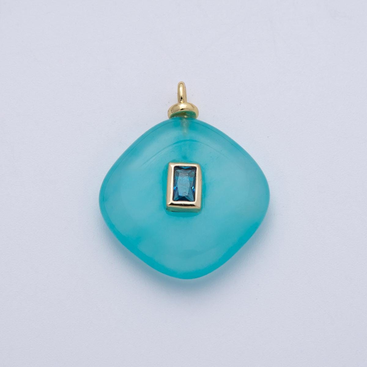 18K Gold Filled 27mm Embedded Blue Baguette CZ Gemstone Rhombus Charm Natural Gem Minimalist Chic DIY Jewelry Supply | Charms-00046
