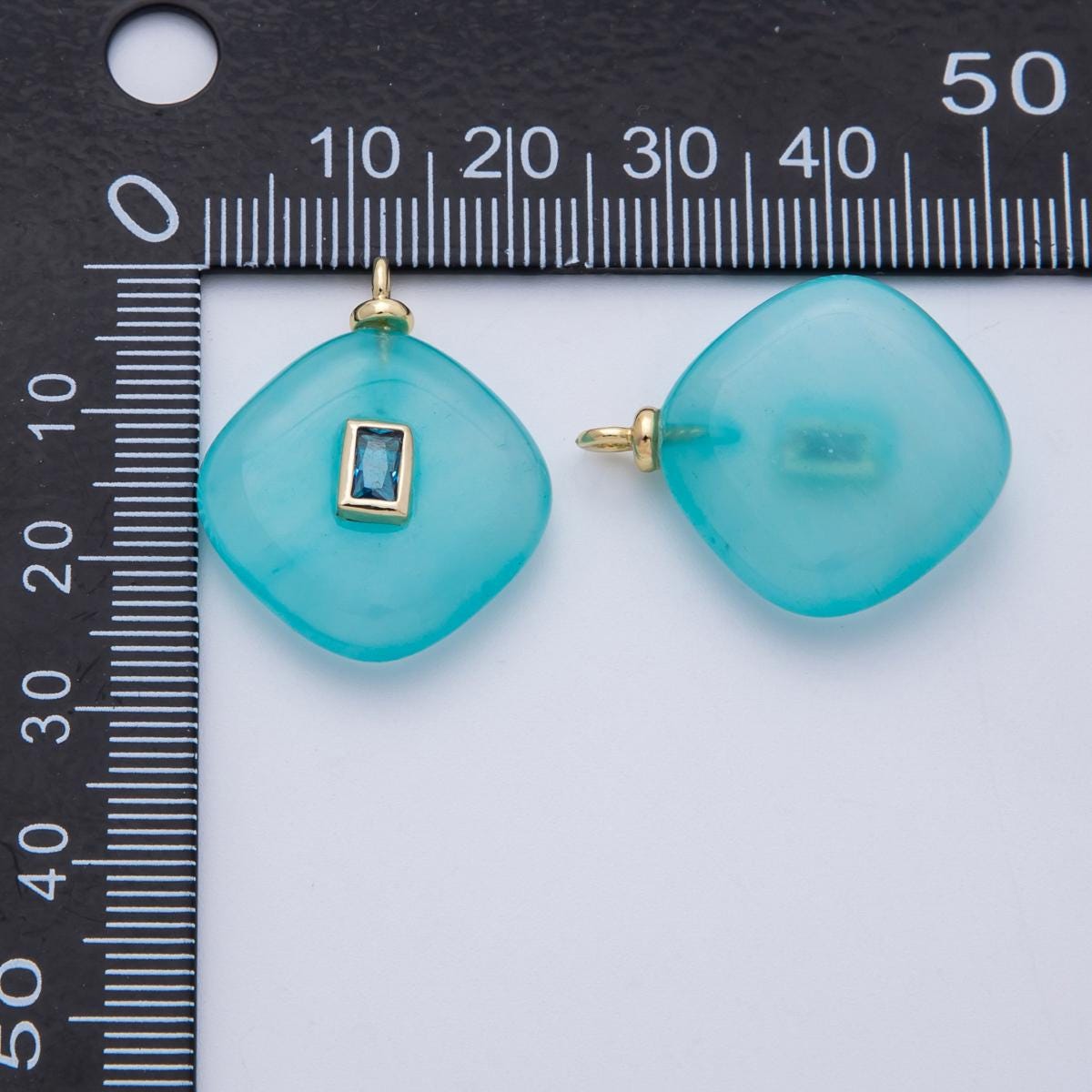 18K Gold Filled 27mm Embedded Blue Baguette CZ Gemstone Rhombus Charm Natural Gem Minimalist Chic DIY Jewelry Supply | Charms-00046