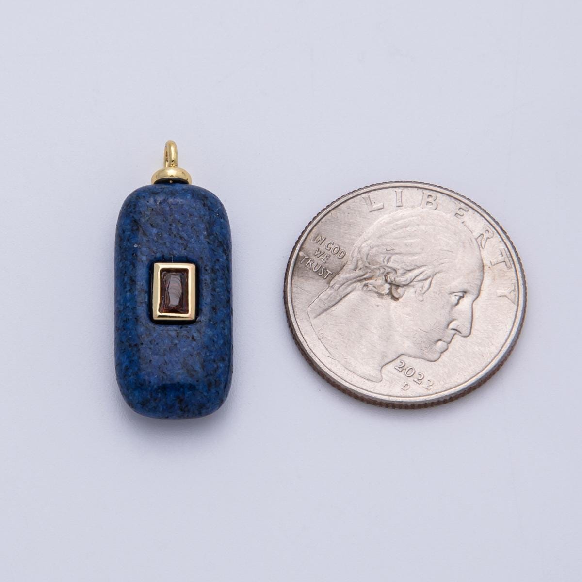 18K Gold Filled 30mm Embedded Red Baguette CZ Blue Lapis Lazuli Charm Natural Gem Minimalist Chic DIY Jewelry Supply | Charms-00047