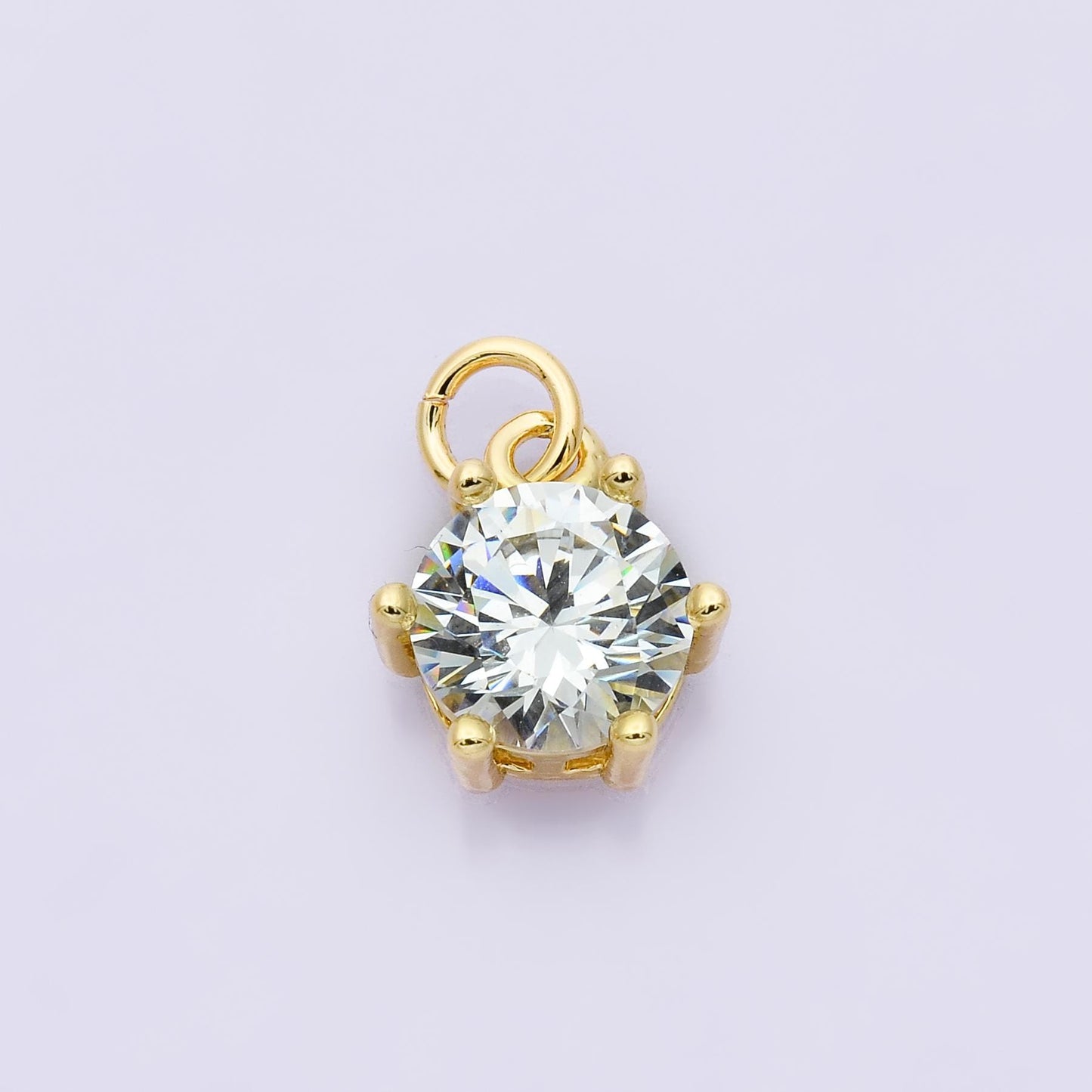 24K Gold Filled CZ Birthstone Charms Round Solitaire Pendant Dainty Minimalist Necklace DIY Custom Jewelry Making Supply | CHARMS-00173