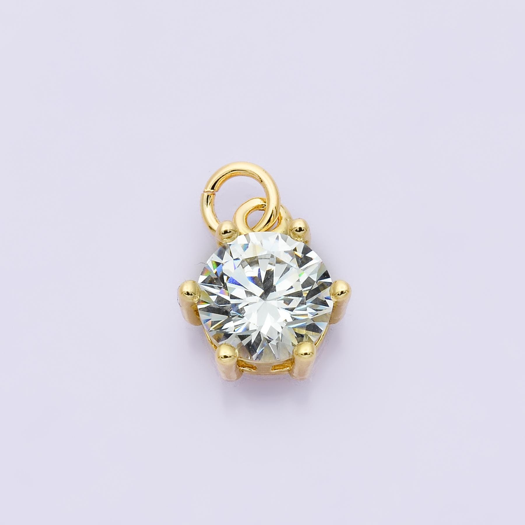 24K Gold Filled CZ Birthstone Charms Round Solitaire Pendant Dainty Minimalist Necklace DIY Custom Jewelry Making Supply | CHARMS-00173