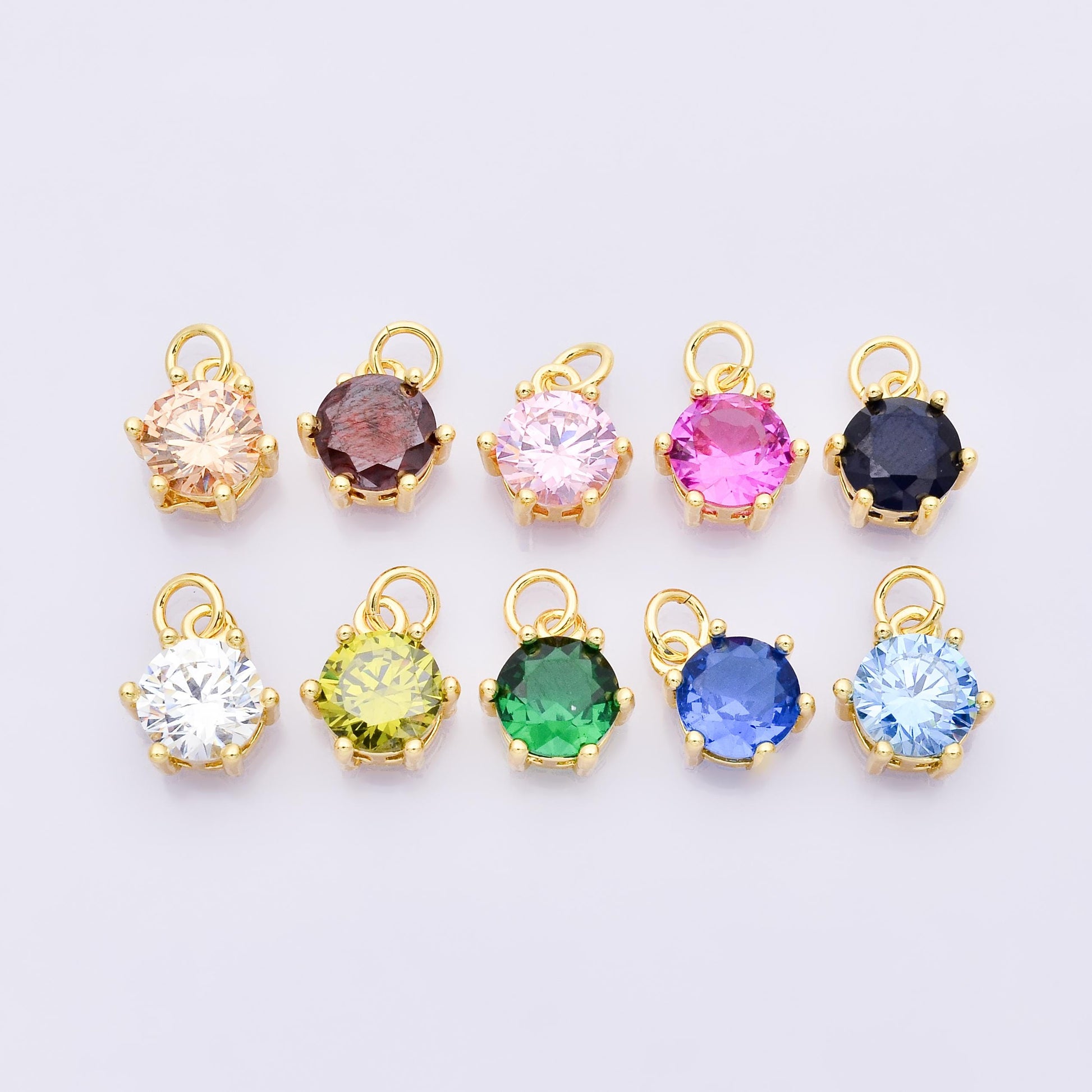 24K Gold Filled CZ Birthstone Charms Round Solitaire Pendant Dainty Minimalist Necklace DIY Custom Jewelry Making Supply | CHARMS-00173