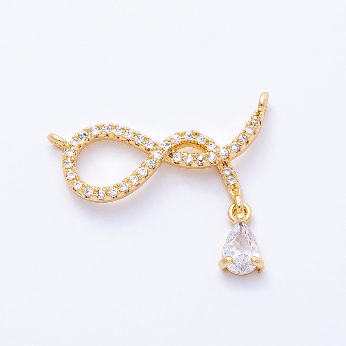18K Gold Filled Clear CZ infinity Tie with Tear Drop Cut Geometric Link Connector | Connector-00005