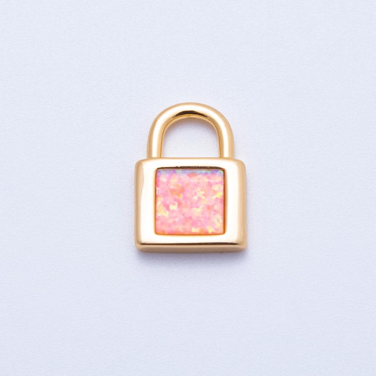 18k gold filled pink and purple opal padlock pendant dainty lock charm DIY Jewelry making supply custom necklace and bracelet | CHARMS-00164