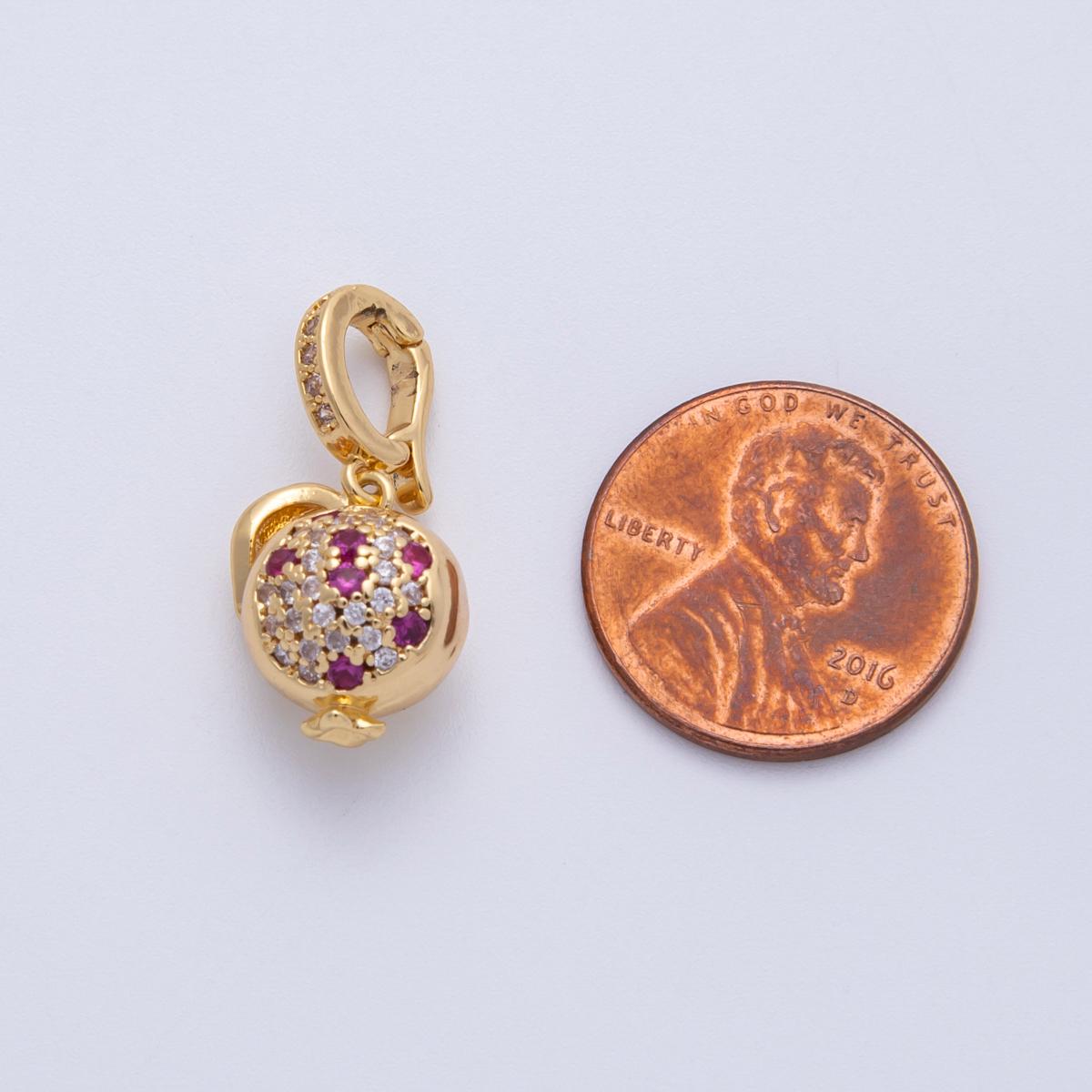 18K Gold Filled 13mm Micro Paved CZ Crimson Pomegranate Fruit Charm dainty red fruit pendant DIY Jewelry Supply for necklace | Charms-00153