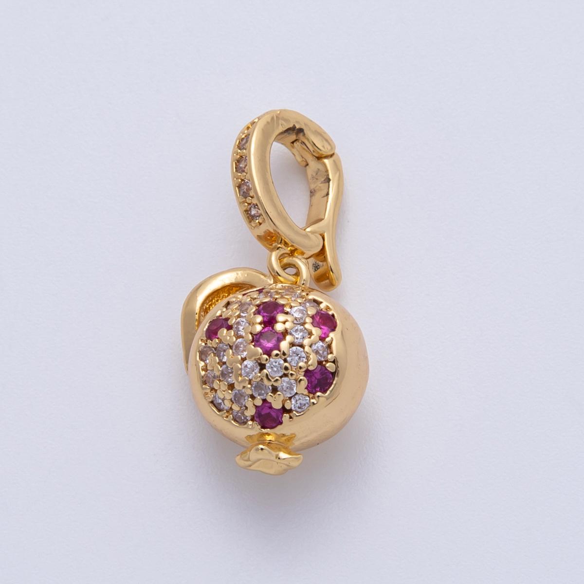 18K Gold Filled 13mm Micro Paved CZ Crimson Pomegranate Fruit Charm dainty red fruit pendant DIY Jewelry Supply for necklace | Charms-00153