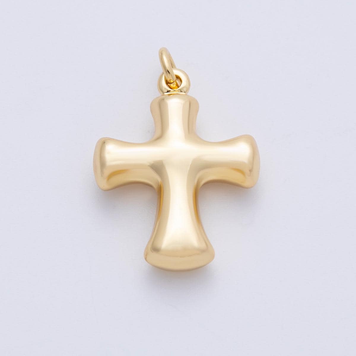 18K Gold Filled 27mm Golden Plain Chunky Cross Charm dainty Christian pendant bubble cross Religious Jewelry Making Supply | CHARMS-00154