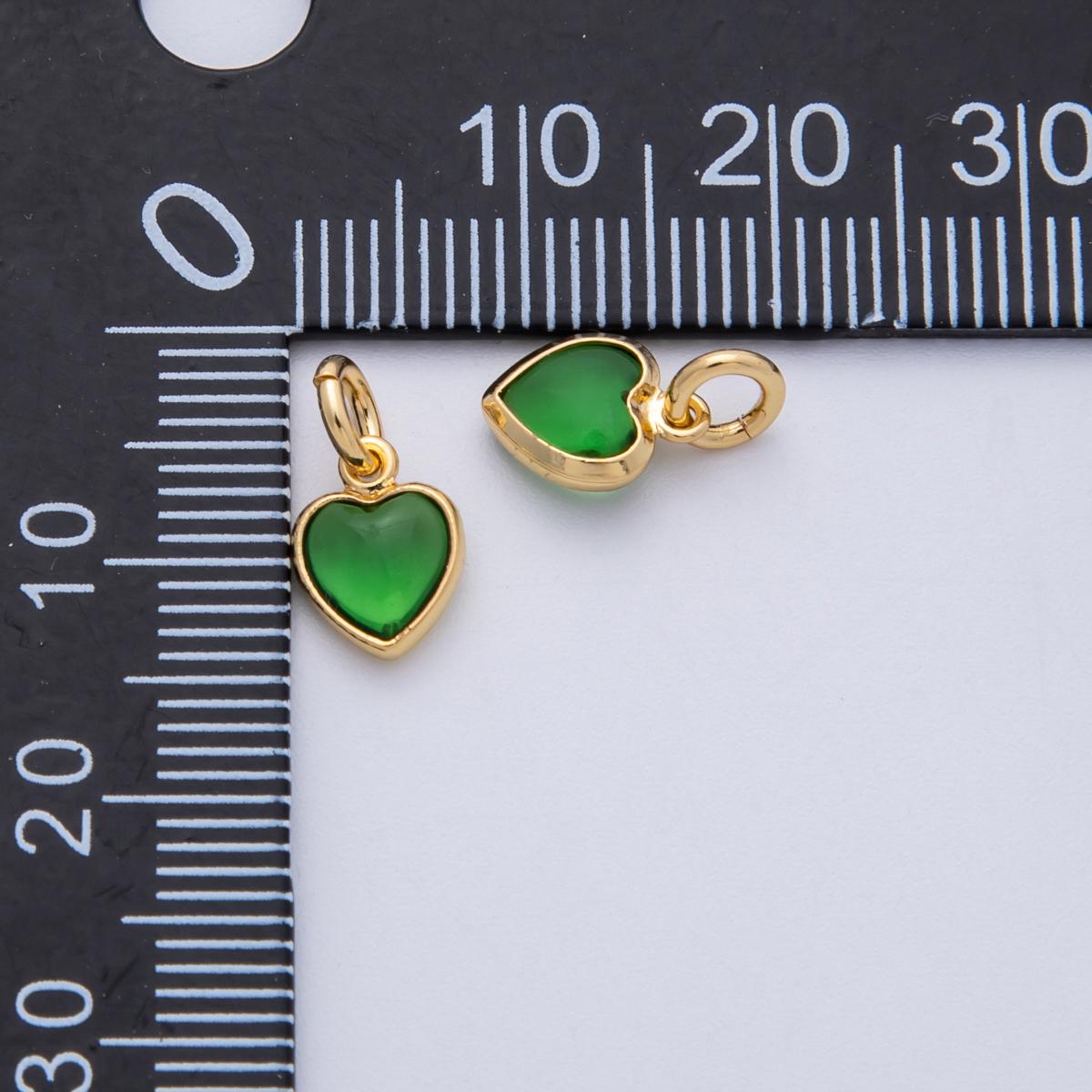 18K Gold Filled 9mm Emerald Green CZ Mini Heart Pendant Dainty Bezel Solitaire Charm DIY Jewelry Making Supply finding | Charms-00139