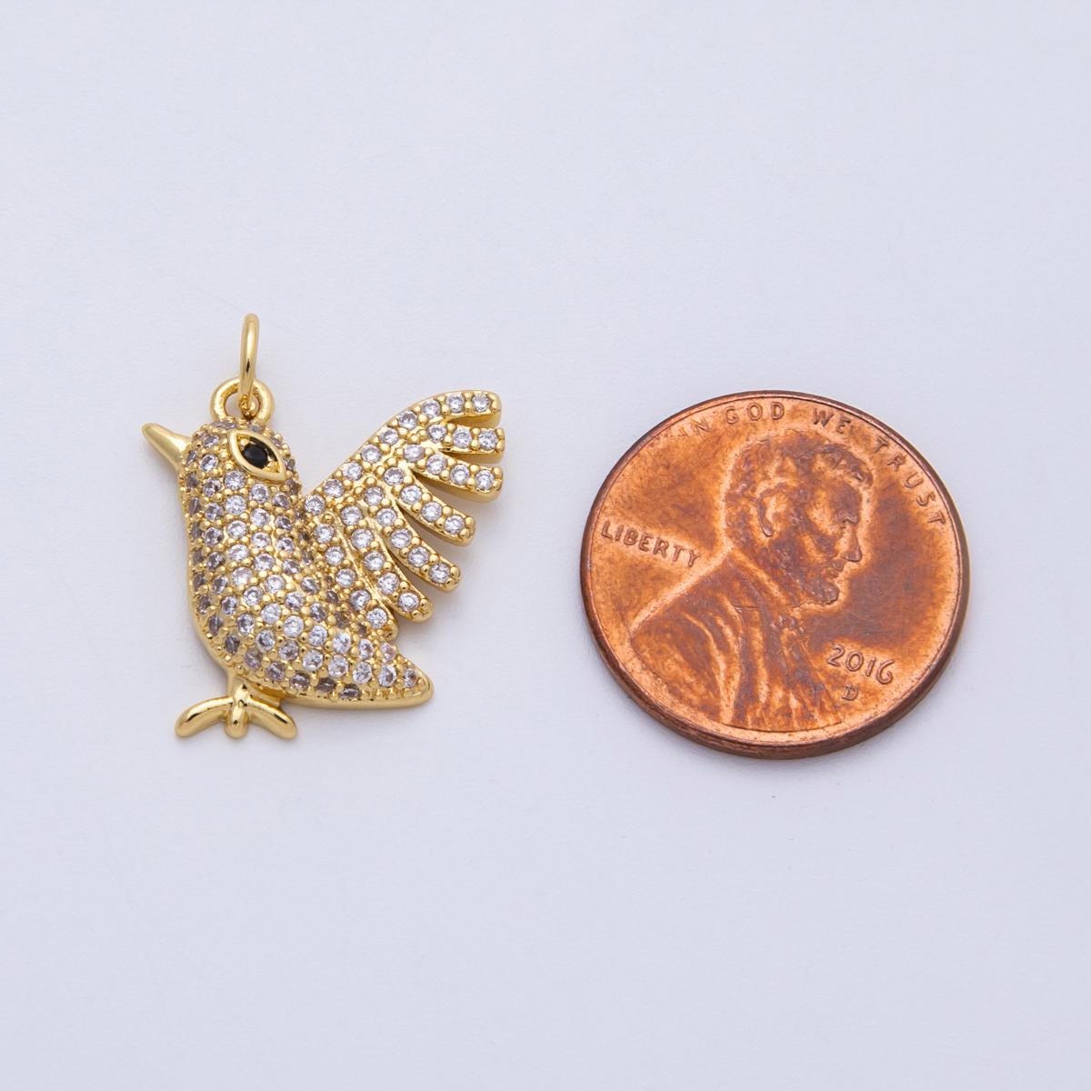 18K Gold Filled 20mm Clear Micro Paved CZ Flying Bird Animal Pendant sparrow nature charm DIY Jewelry Making Supply necklace | CHARMS-00142