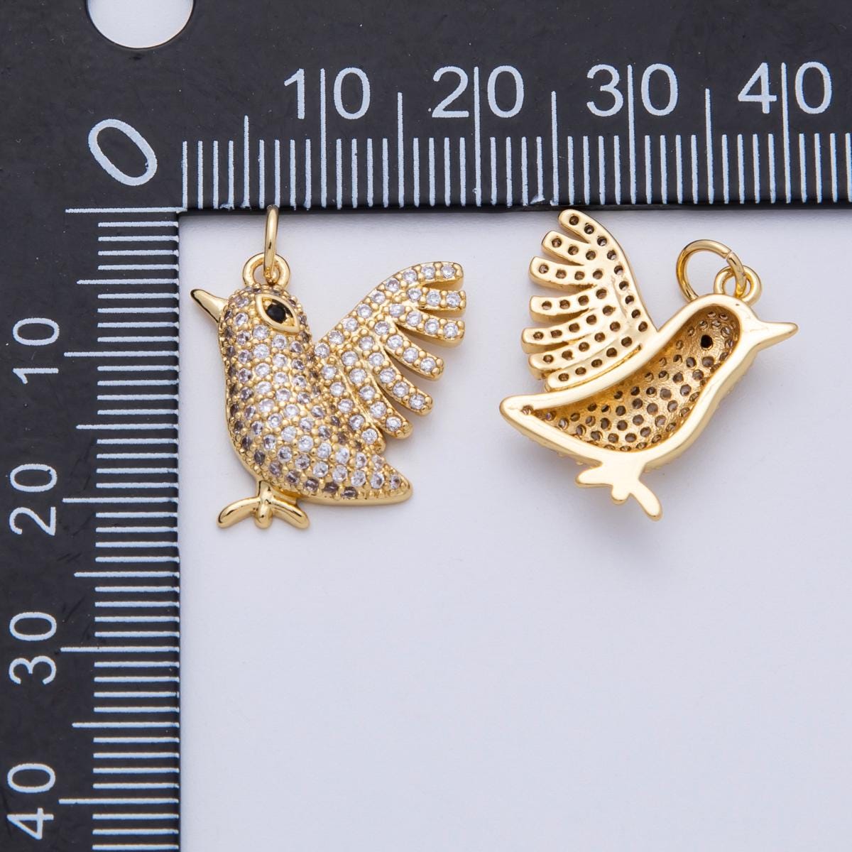 18K Gold Filled 20mm Clear Micro Paved CZ Flying Bird Animal Pendant sparrow nature charm DIY Jewelry Making Supply necklace | CHARMS-00142