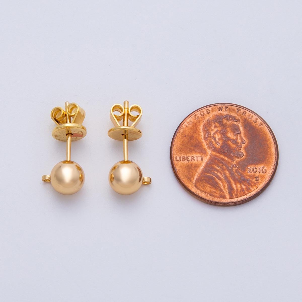 Gold Filled Ball Stud Earrings with Loop, Jewelry Making 6mm Earring Supply | Findings-00035