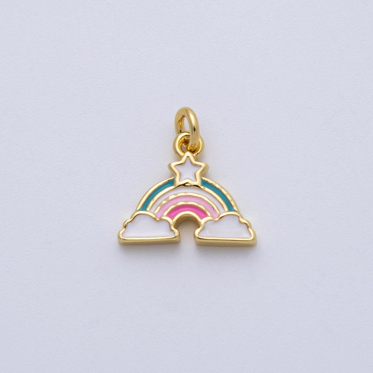 18K Gold Filled 12mm Mini Rainbow Pastel and Star Dreamy Sky Enamel Charm DIY Jewelry Making Supply kid's Charm bracelet | CHARMS-00144