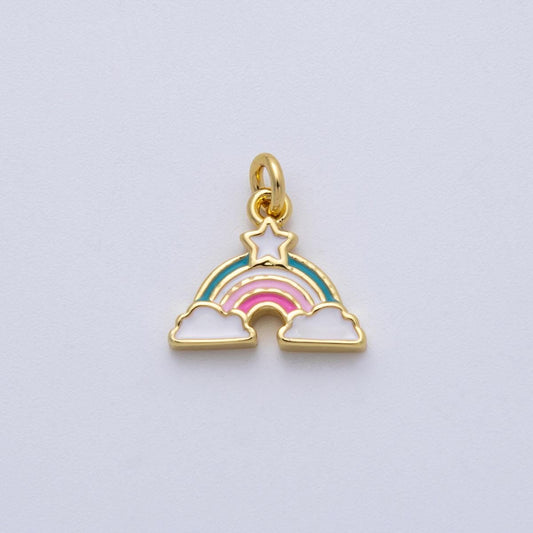 18K Gold Filled 12mm Mini Rainbow Pastel and Star Dreamy Sky Enamel Charm DIY Jewelry Making Supply kid's Charm bracelet | CHARMS-00144