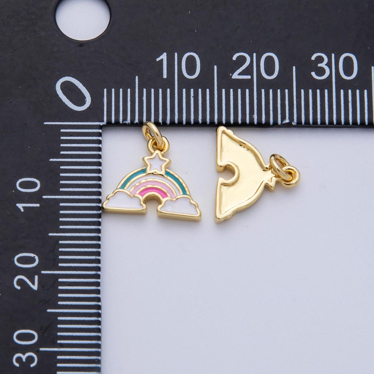 18K Gold Filled 12mm Mini Rainbow Pastel and Star Dreamy Sky Enamel Charm DIY Jewelry Making Supply kid's Charm bracelet | CHARMS-00144