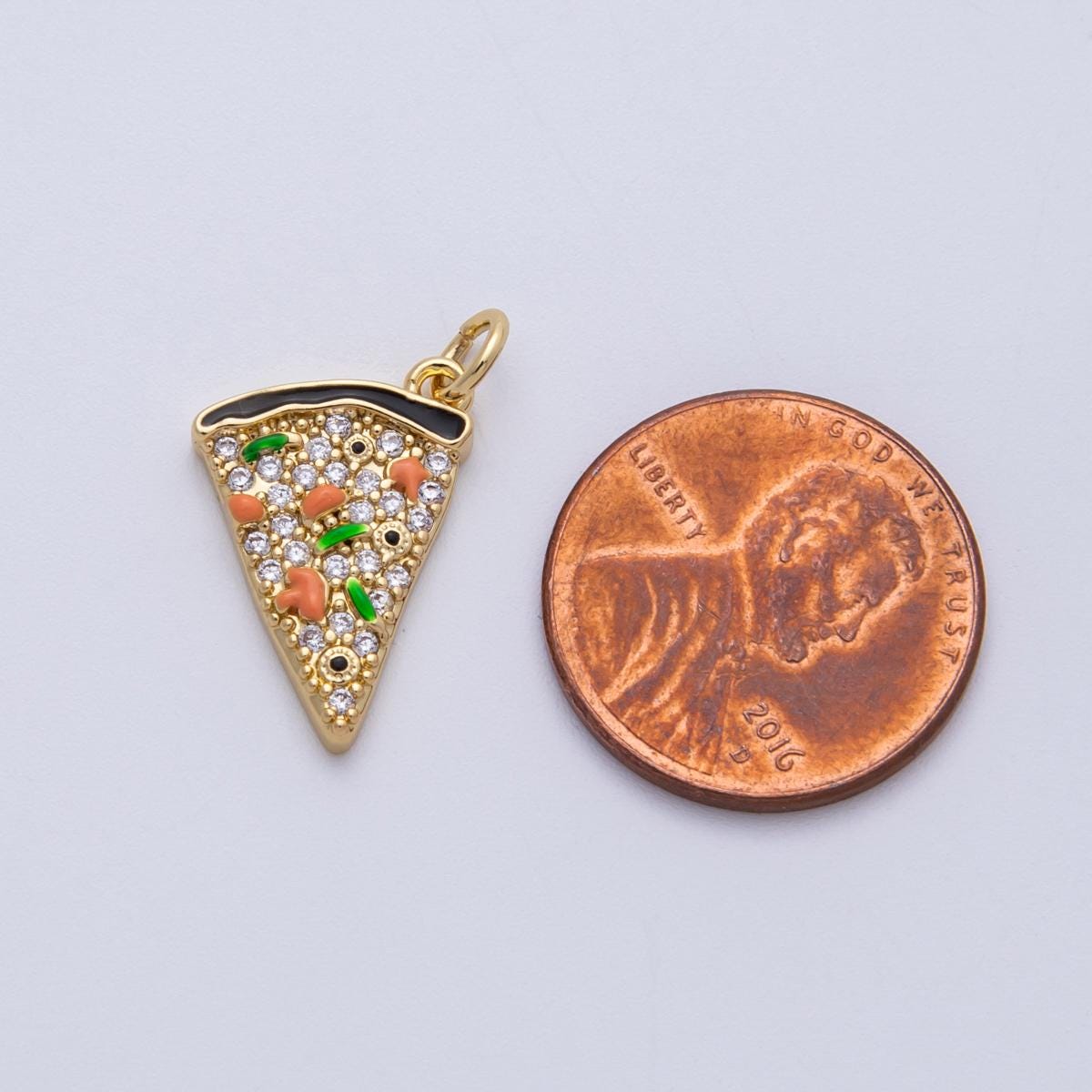 18K Gold Filled 17mm Clear Micro Paved CZ Party Pizza Slice Charm Foodie Junk Food Charm DIY Jewelry Supply necklace bracelet | Charms-00150