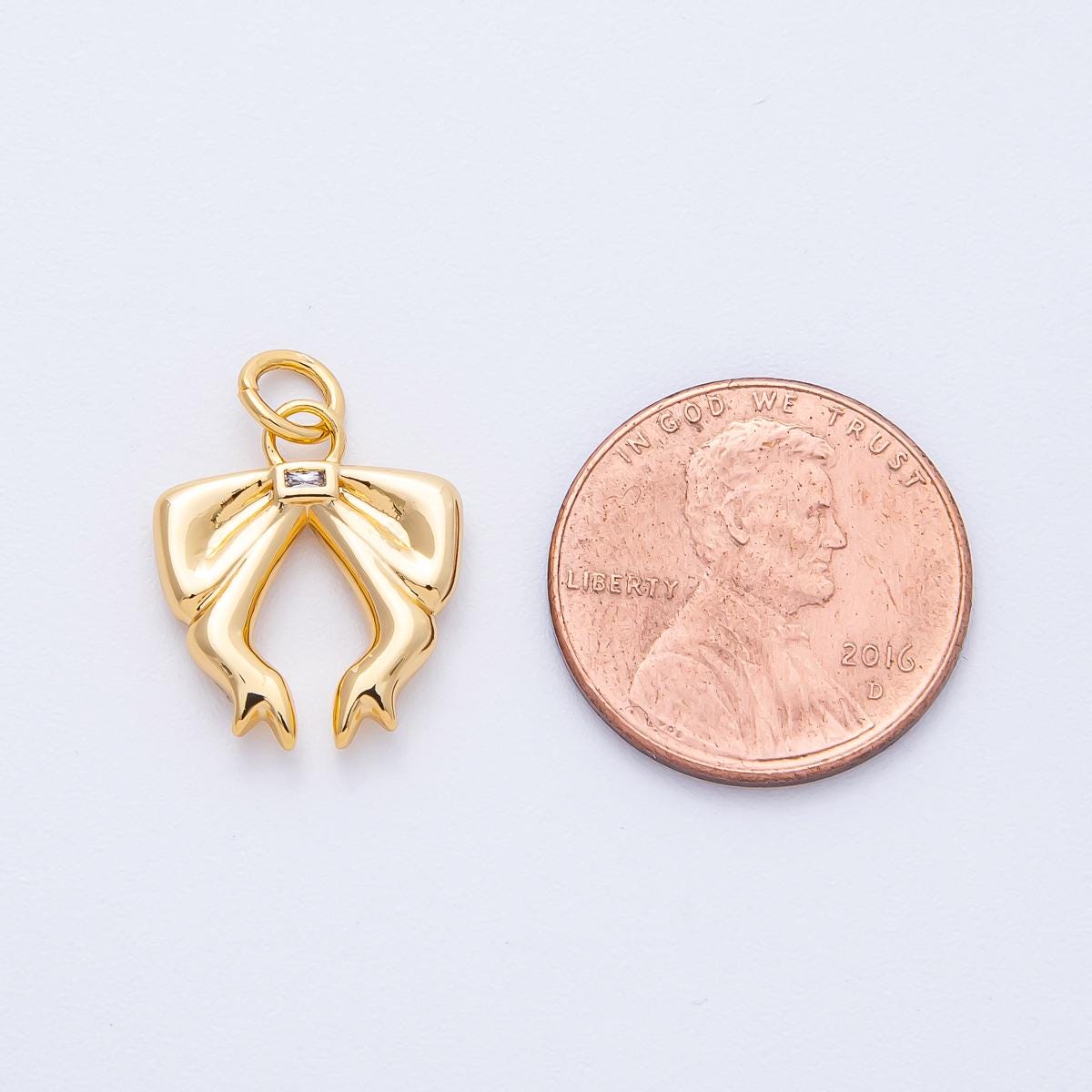 18K Gold Filled 16mm Baguette CZ Ribbon Bow Charm Minimalist Jewelry Girly Aesthetic Pendant DIY Supply for custom necklace | Charms-00053