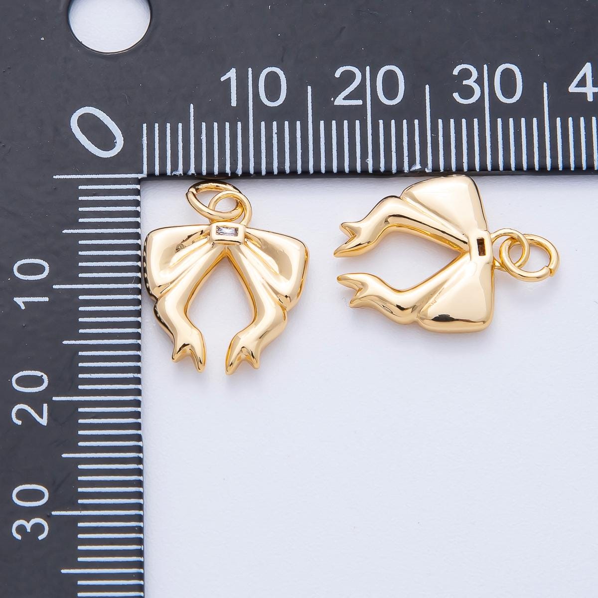 18K Gold Filled 16mm Baguette CZ Ribbon Bow Charm Minimalist Jewelry Girly Aesthetic Pendant DIY Supply for custom necklace | Charms-00053