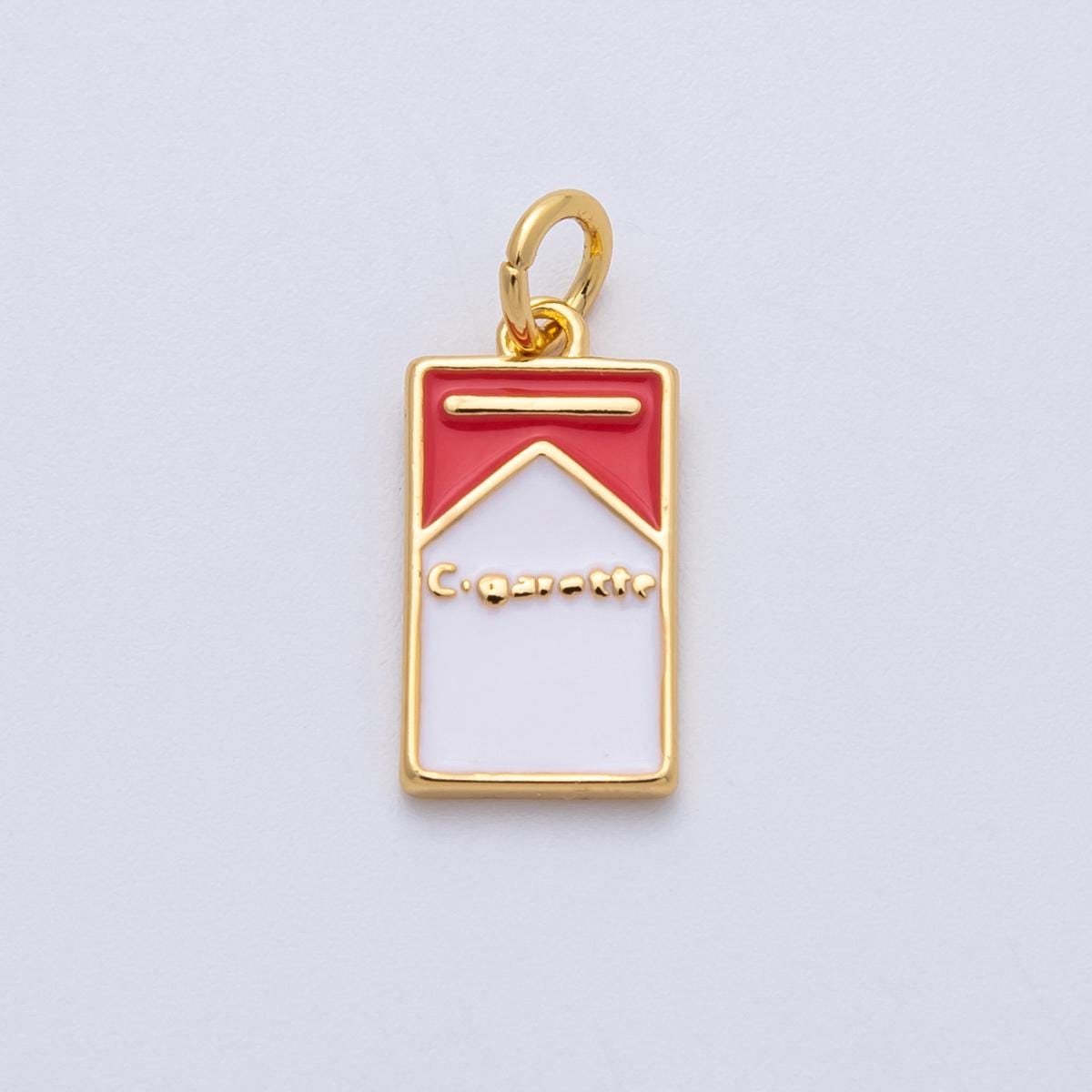 18K Gold Filled 16mm Cigarette Box Enamel Charm Red & White Tobacco Jewelry Pendant DIY Jewelry Supply for custom pieces | Charms-00055