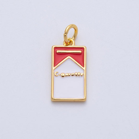 18K Gold Filled 16mm Cigarette Box Enamel Charm Red & White Tobacco Jewelry Pendant DIY Jewelry Supply for custom pieces | Charms-00055