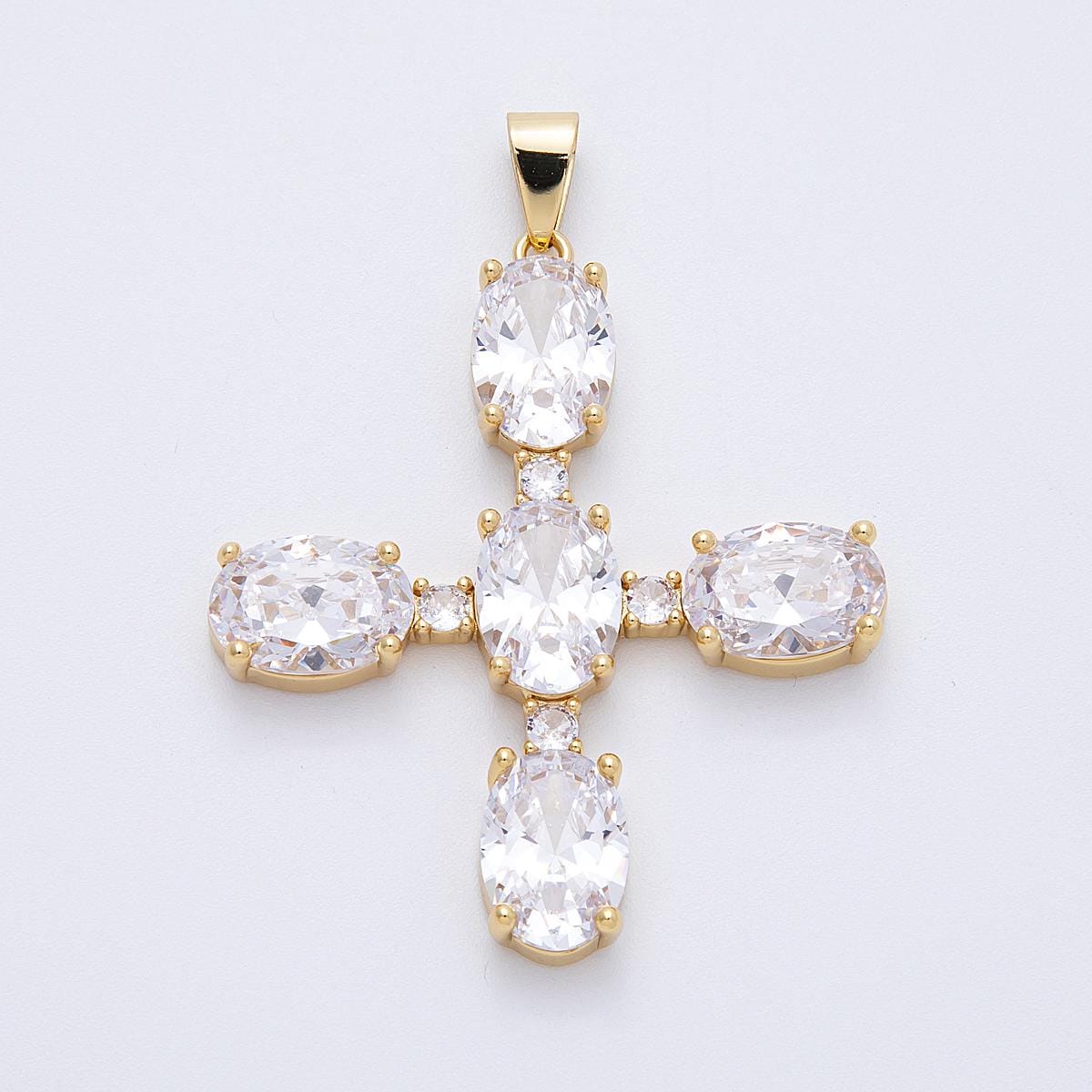 16k gold filled cross pendant oval white and black CZ dainty religious charm Christian Jewelry Supply DIY Necklace making | CHARMS-00162