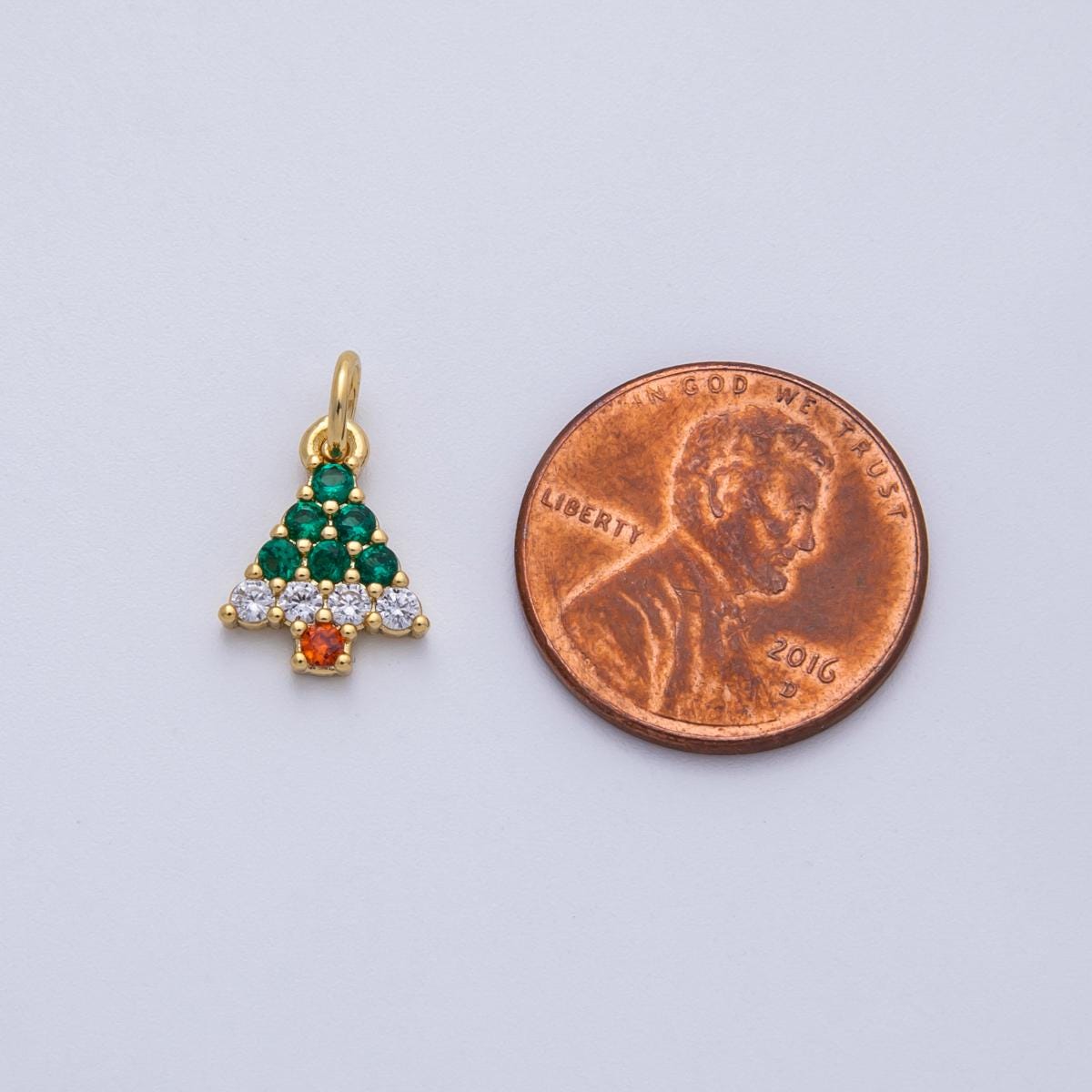 14K Gold Filled 12.5mm Multicolor Micro Paved CZ Christmas Tree Charm Multicolor CZ stones holiday pendant for necklace | Charms-00059