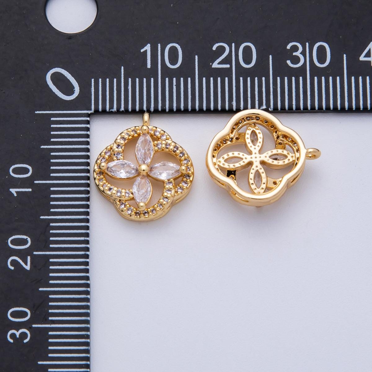 14K Gold Filled 15.3mm Clear Micro Paved CZ Marquise Flower Open Charm Sparkling Floral Pendant for DIY Jewelry Making | Charms-00045