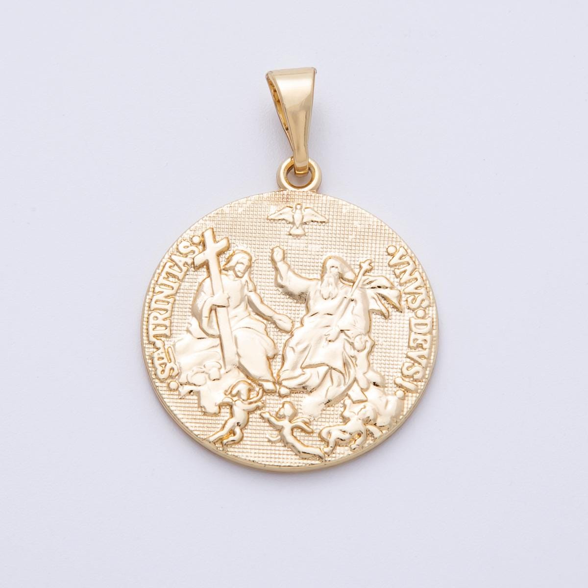 28.6mm Holy Trinity Medal Pendant 14k gold filled Catholic Religious Jewelry Supply Christian Necklace Bracelet Charm Supply | CHARMS-00075