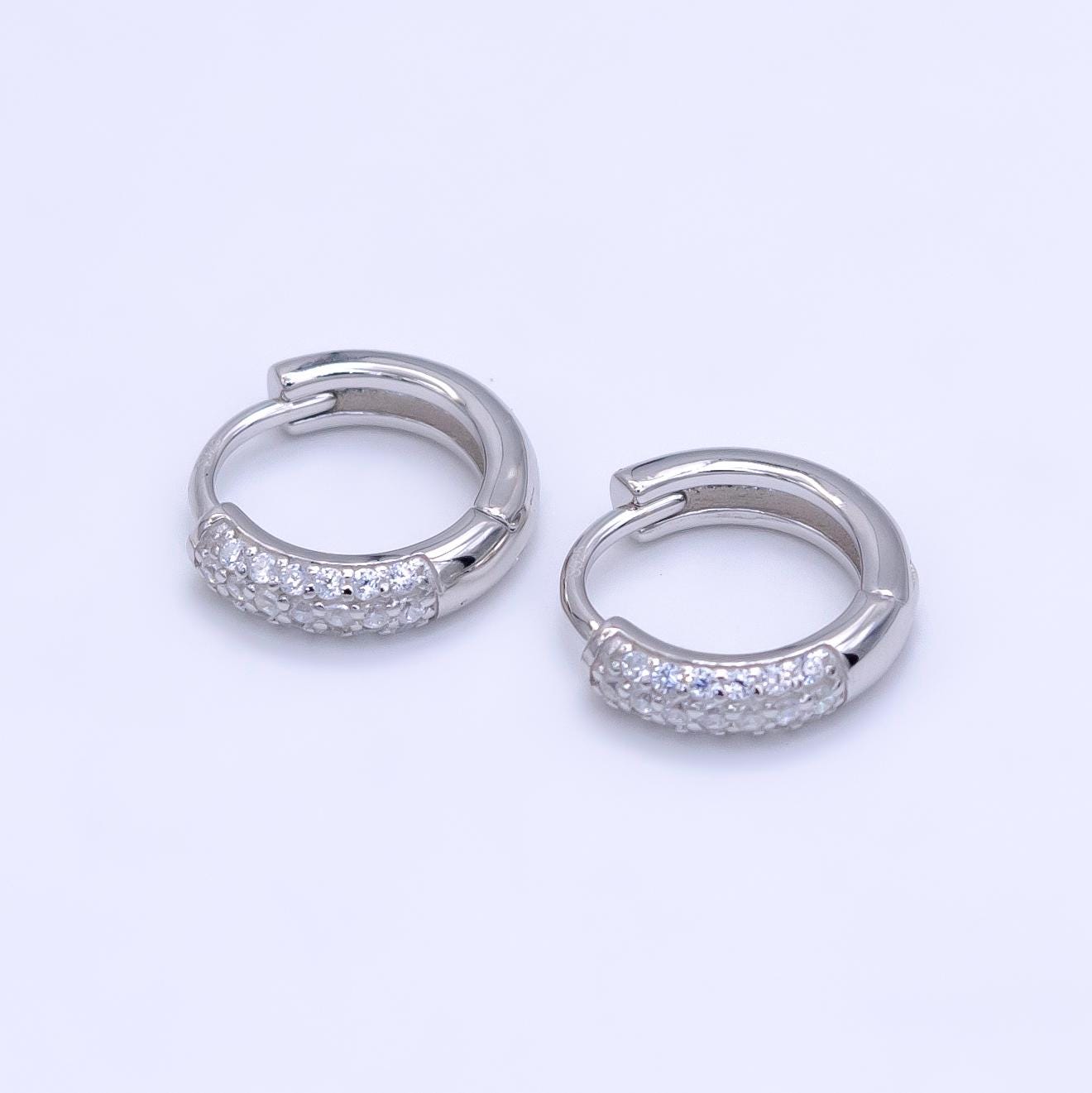 S925 Sterling Silver 12mm Micro Paved CZ Huggie Earrings | SL-493
