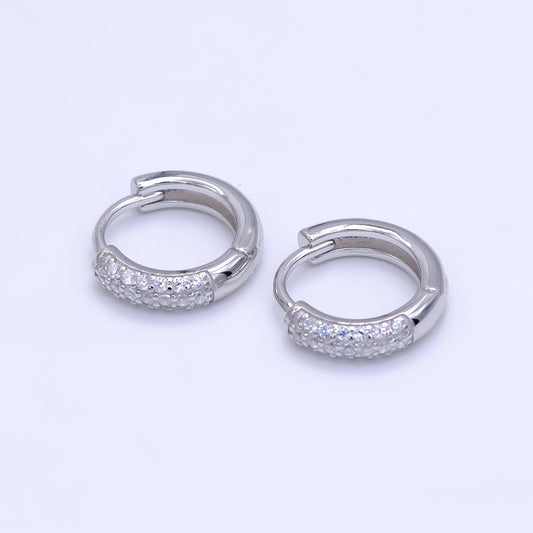S925 Sterling Silver 12mm Micro Paved CZ Huggie Earrings | SL-493