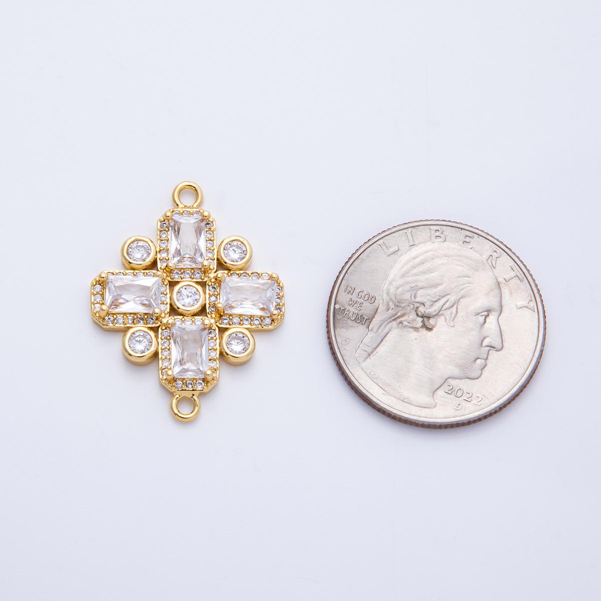 14K Gold Filled 28mm Clear CZ Baguette Micro Paved Geometric Connector Sparkling Bracelet Necklace link Jewelry Supply | Connectors-00007