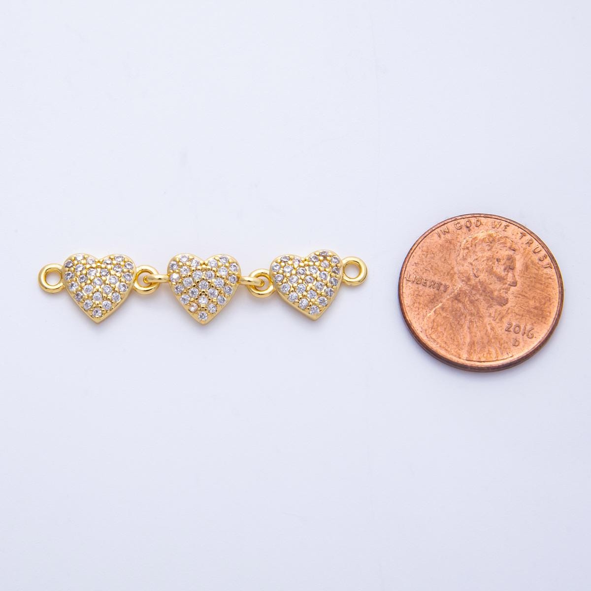 14K Gold Filled 8mm Micro Paved CZ Triple Heart Connector Bracelet Necklace Link DIY Jewelry Making Supply for custom | Connectors-00008
