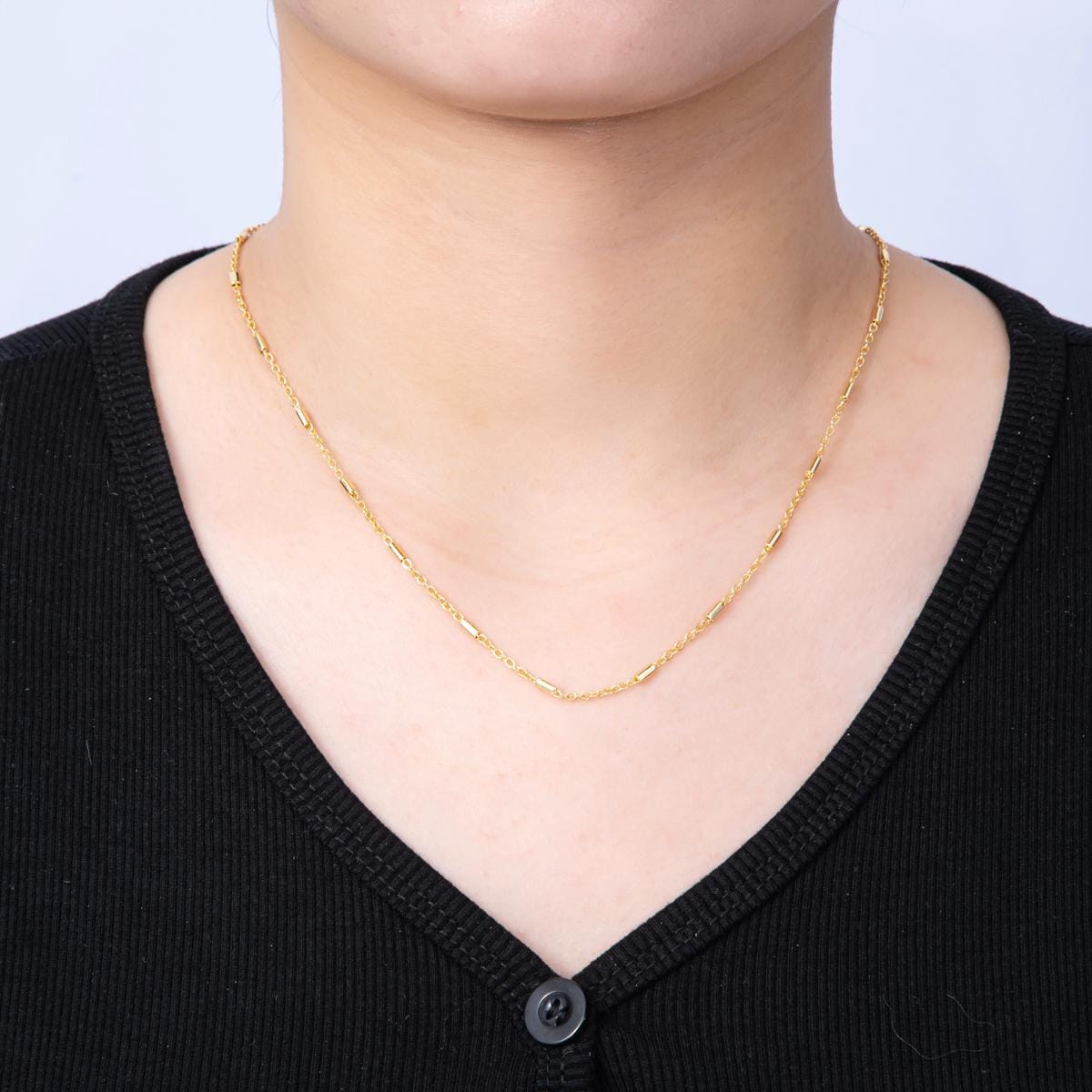PVD Gold Plated Stainless Steel Satellite Chain Necklace, Dainty Tube Link 18, 19.85 Inch long WA-4142