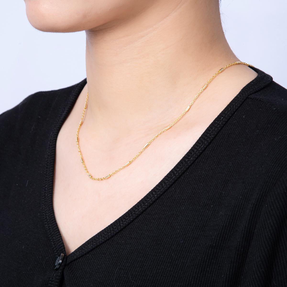 PVD Gold Plated Stainless Steel Satellite Chain Necklace, Dainty Tube Link 18, 19.85 Inch long WA-4142