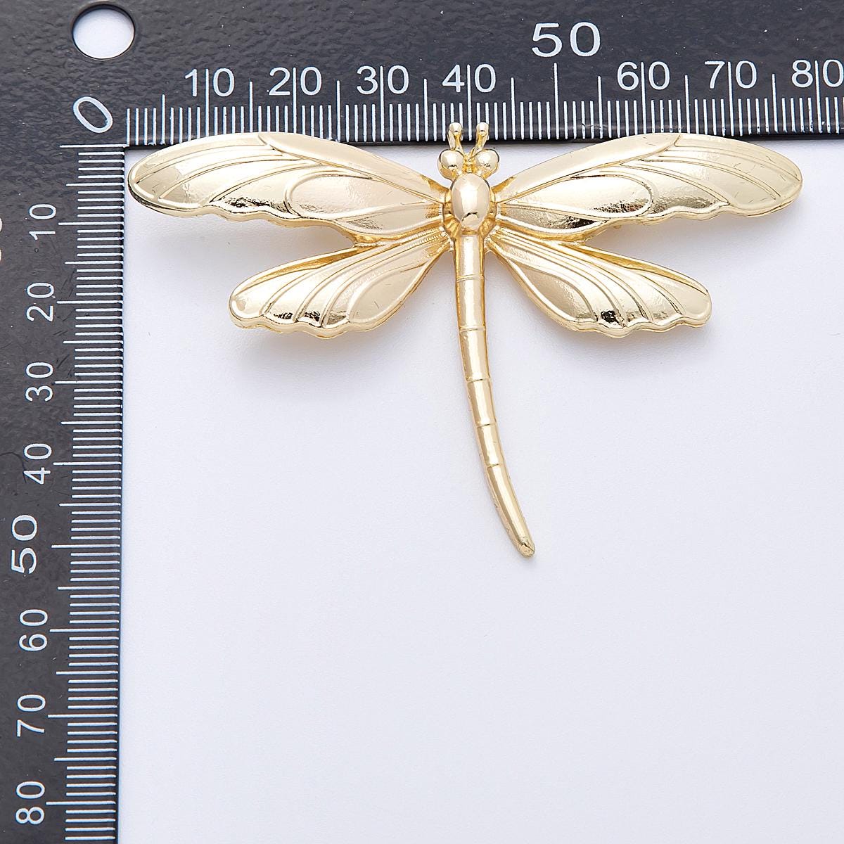 Gold 76.4mm x 51.5mm Minimalist Dragonfly Insect Pin Brooch Elegant Nature Statement for any occasion for coats bags scarves | BH-099