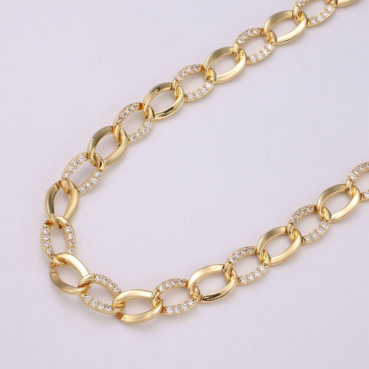 Gold Micro Pave Chain CZ Oval Cable Chain Specialty Link Micro Pave Clear Chain Chunky Chain 15.2 x 10.4mm | WA-A1406