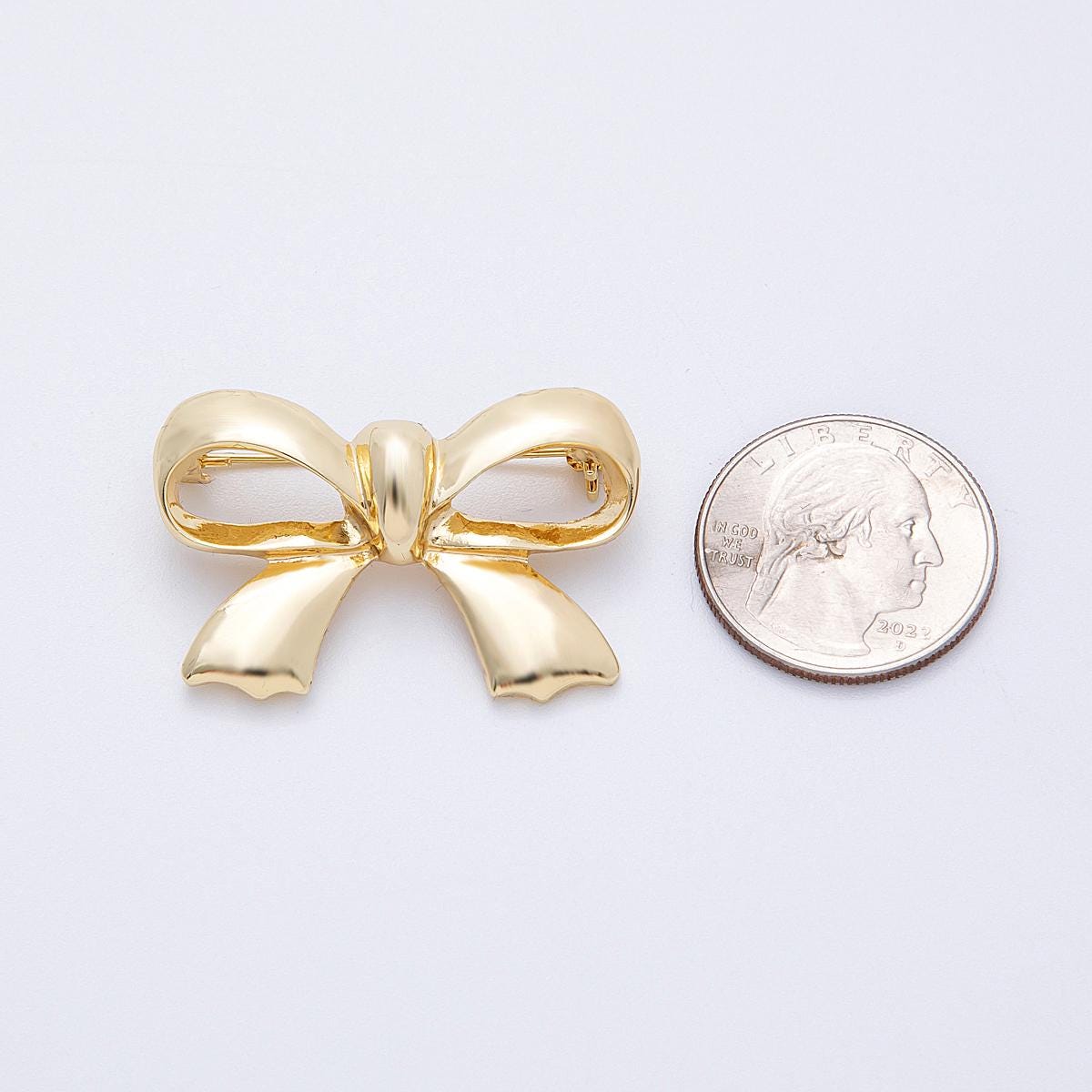 Gold 39mm x 25.7mm Minimalist Ribbon Bow Brooch Elegant Accessory for any occasion for coats bags and scarves statement pin | BH-100